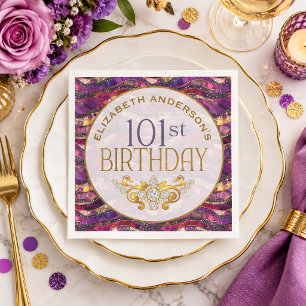 Purple and Gold Jeweled Strata 101st Birthday Napkins