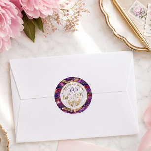 Purple and Gold Jeweled Strata 98th Birthday Classic Round Sticker