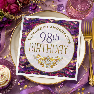 Purple and Gold Jeweled Strata 98th Birthday Napkins
