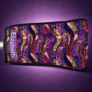 Purple and Gold Jeweled Strata Personalized Golf Head Cover