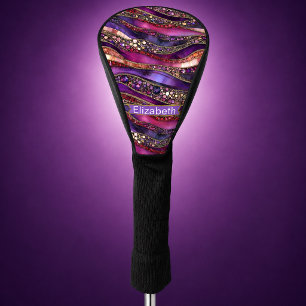 Purple and Gold Jeweled Strata Personalized Golf Head Cover