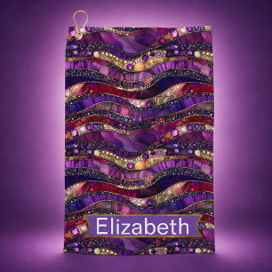 Purple and Gold Jeweled Strata Personalized Golf Towel