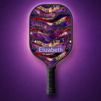 Purple and Gold Jeweled Strata Personalized Pickleball Paddle