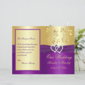 Purple and Gold Joined Hearts Wedding Program (Standing Front)