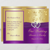Purple and Gold Joined Hearts Wedding Program (Front/Back)