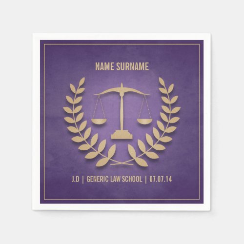 Purple and Gold Law School Graduation Paper Napkins