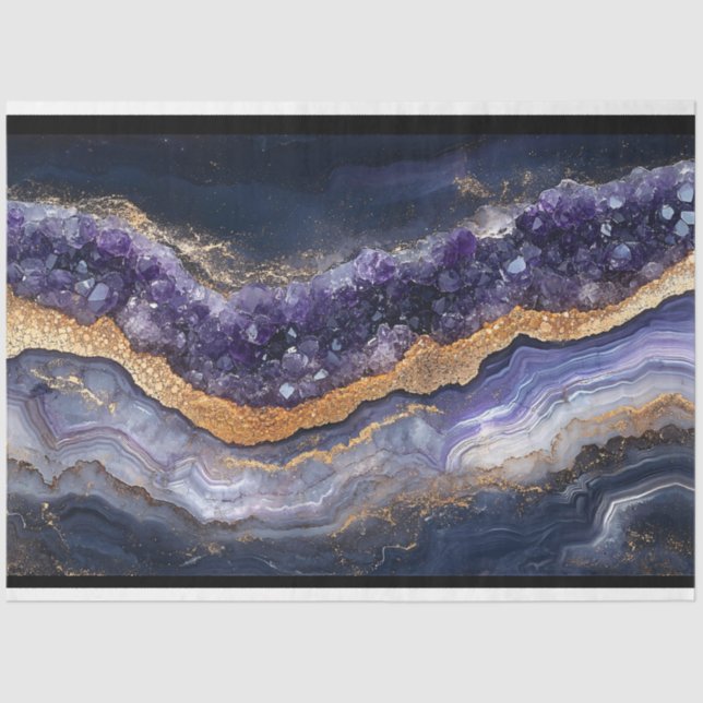 Purple and Gold Layered Geode Decoupage Tissue Paper (Front)