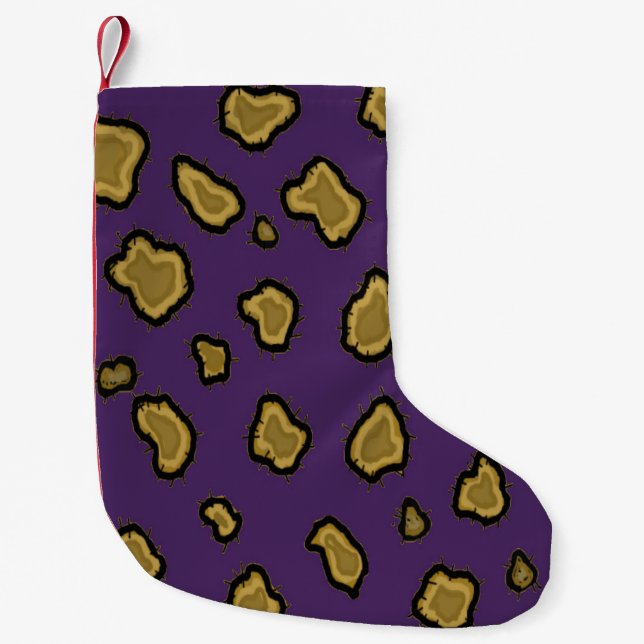 Purple and Gold Leopard Fur Pattern Small Christmas Stocking (Front)