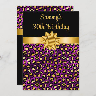 Purple and Gold Leopard Print Birthday Party Invitation