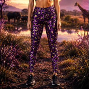 Purple and Gold Leopard Print Leggings