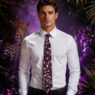 Purple and Gold Leopard Print Neck Tie