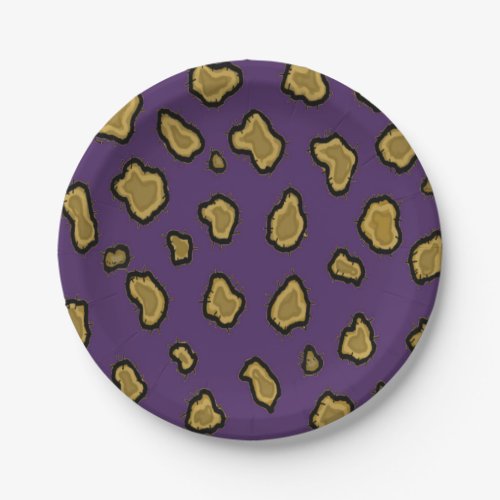 Purple and Gold Leopard Print Paper Plates