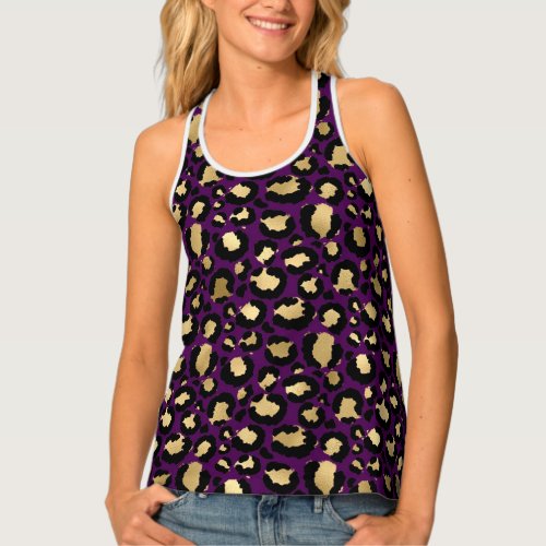 Purple and gold leopard print tank top