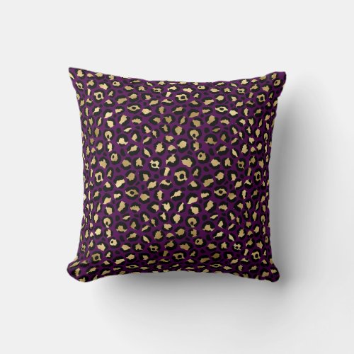 Purple and Gold Leopard Print Throw Pillow