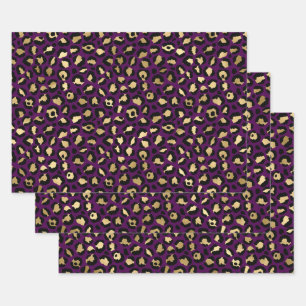 Purple and Gold Leopard Print Wrapping Paper Sheets
