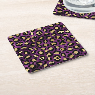 Purple and Gold Leopard Series Design 1 Square Paper Coaster