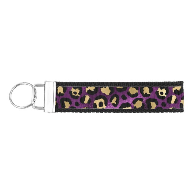 Purple and Gold Leopard Series Design 1 Wrist Keychain (Keys on Left)