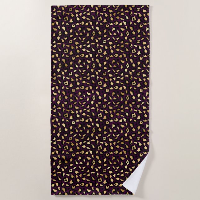 Purple and Gold Leopard Series Design 2 Beach Towel (Front)