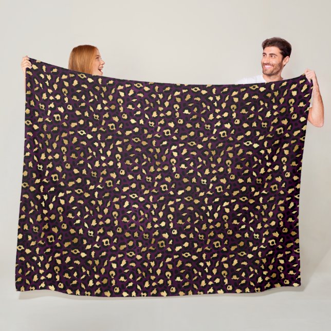 Purple and Gold Leopard Series Design 2 Fleece Blanket (In Situ)