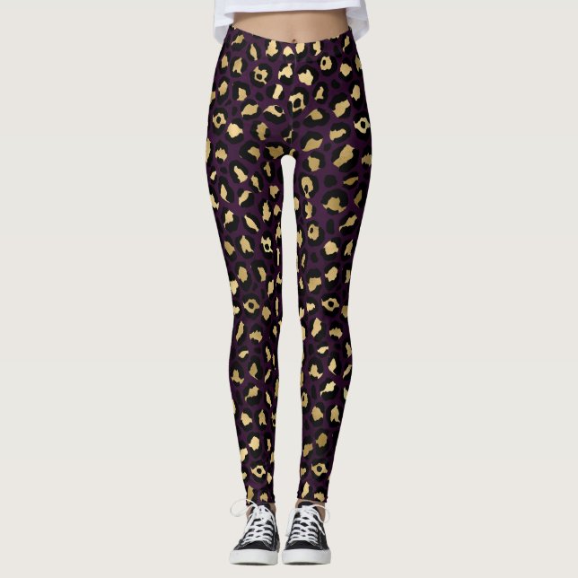 Purple and Gold Leopard Series Design 2 Leggings (Front)