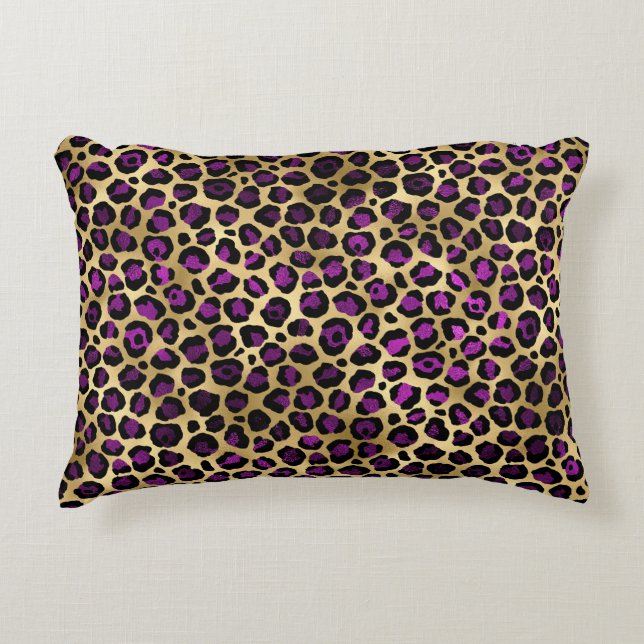 Purple and Gold Leopard Series Design 4 Accent Pillow (Front)
