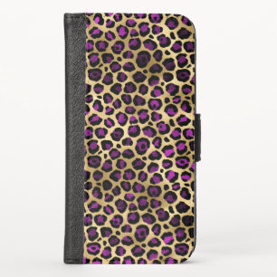Purple and Gold Leopard Series Design 4 iPhone X Wallet Case