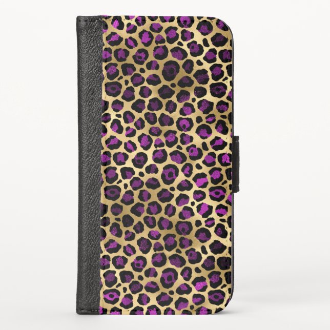 Purple and Gold Leopard Series Design 4 iPhone Wallet Case (Front)