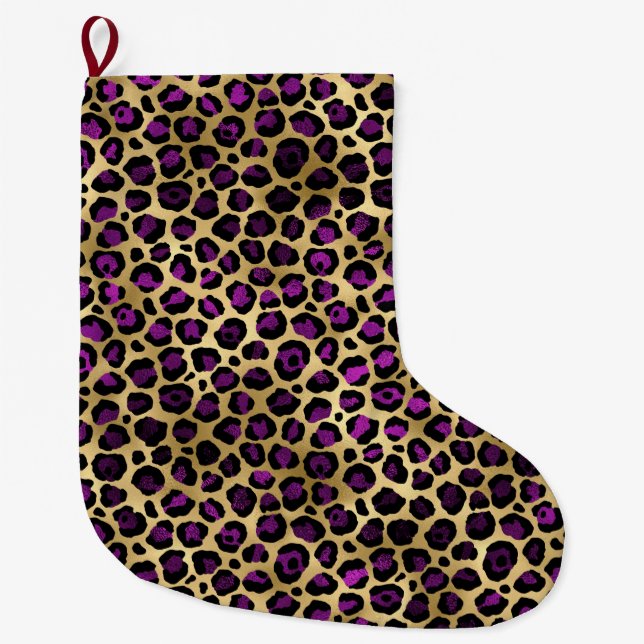 Purple and Gold Leopard Series Design 4 Large Christmas Stocking (Front)