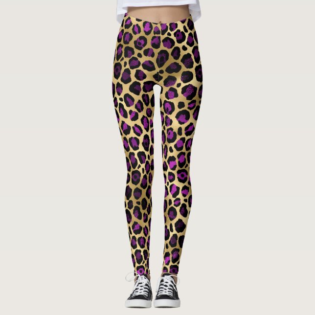 Purple and Gold Leopard Series Design 4 Leggings (Front)