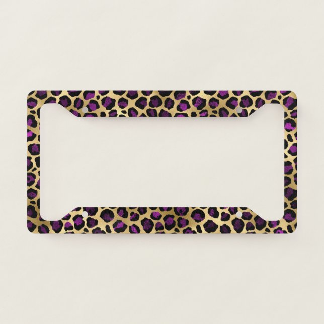 Purple and Gold Leopard Series Design 4 License Plate Frame (Front)