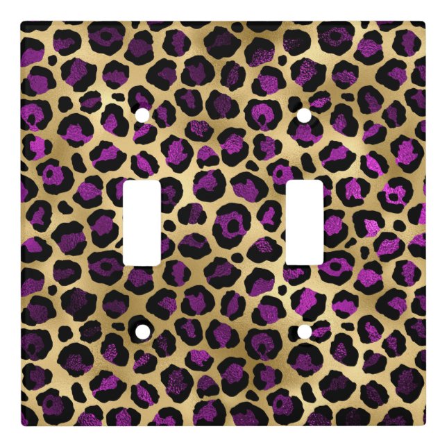 Purple and Gold Leopard Series Design 4 Light Switch Cover (Front)