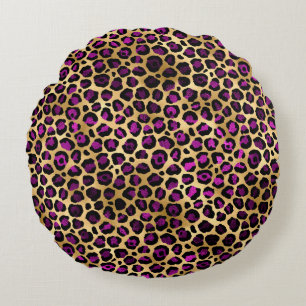 Purple and Gold Leopard Series Design 4 Round Pillow