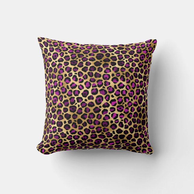 Purple and Gold Leopard Series Design 4 Throw Pillow (Front)