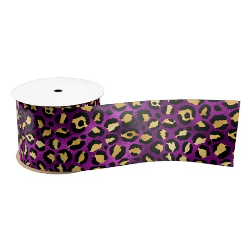 Purple and Gold Leopard Spots Satin Ribbon