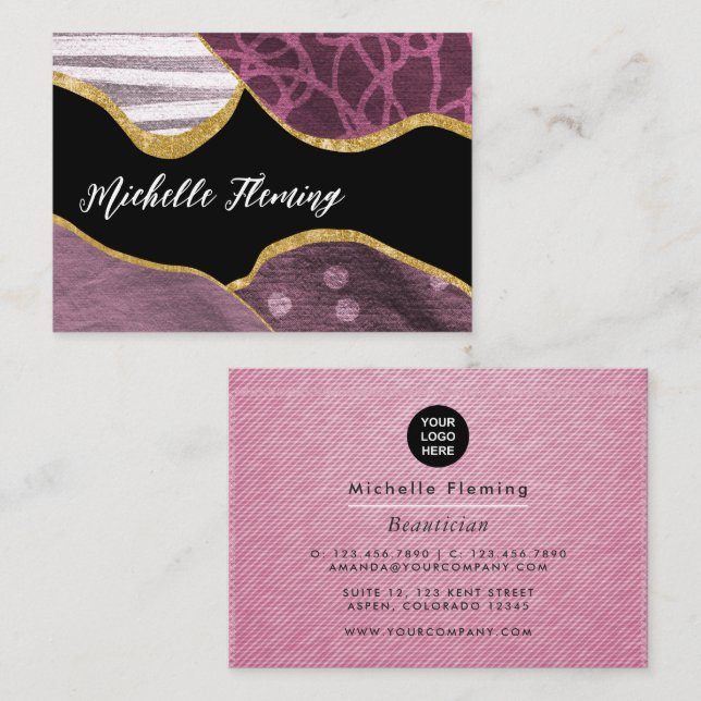 Purple and Gold Linen Fabric Business Card (Front/Back)