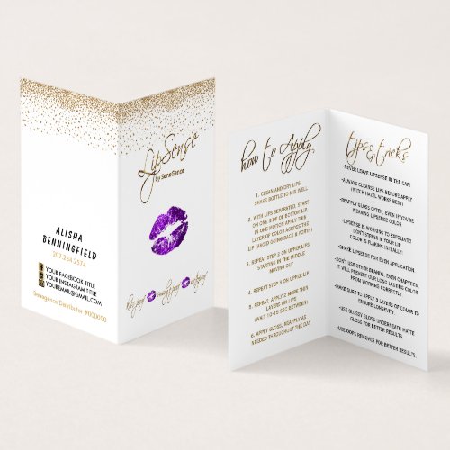 Purple and Gold Lip Instructions Business Card
