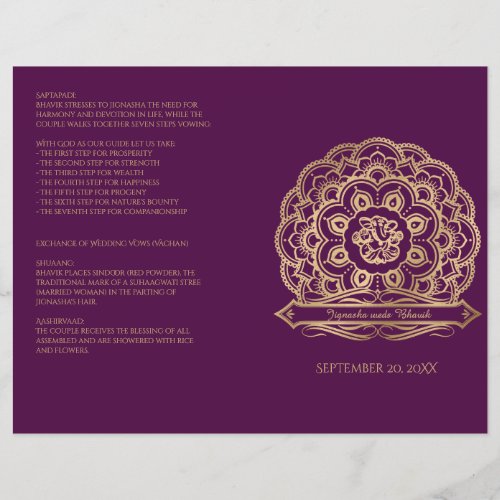Purple and Gold Mandala Hindu Wedding Program