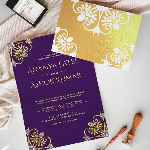 Purple and Gold Mandala Indian Wedding Invitation