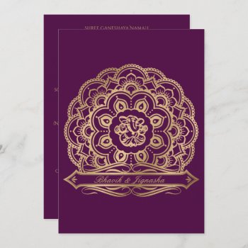 Purple And Gold Mandala Indian Wedding Invitation by NoteableExpressions at Zazzle