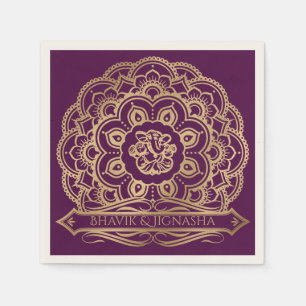 Purple and Gold Mandala Indian Wedding Napkin