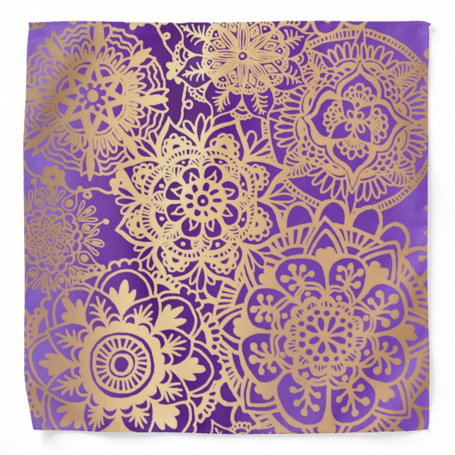 Purple and Gold Mandala Pattern Bandana (Front)