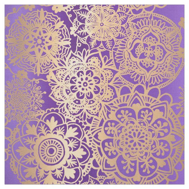 Purple and Gold Mandala Pattern Fabric (Swatch)