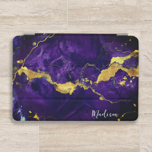 Purple and Gold Marble Abstract Personalized iPad Mini Cover
