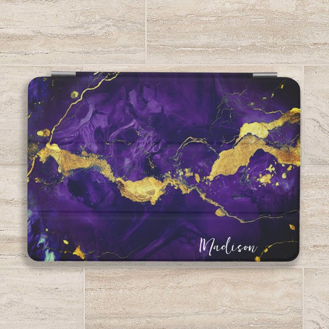 Purple and Gold Marble Abstract Personalized iPad Mini Cover (Creator Uploaded)