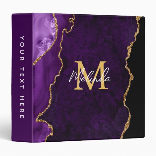 Purple and Gold Marble Agate 3 Ring Binder