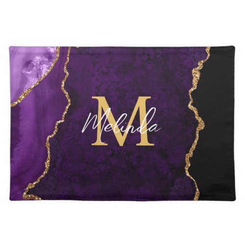 Purple and Gold Marble Agate Cloth Placemat