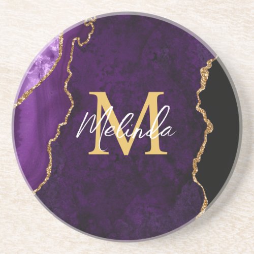 Purple and Gold Marble Agate Coaster