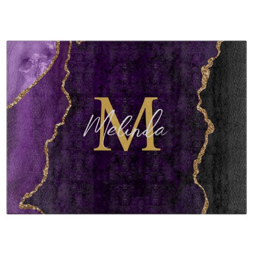 Purple and Gold Marble Agate Cutting Board