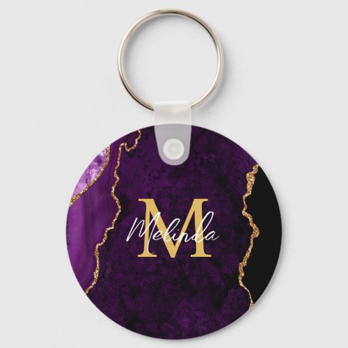 Purple and Gold Marble Agate Keychain