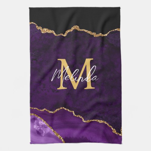 Purple and Gold Marble Agate Kitchen Towel